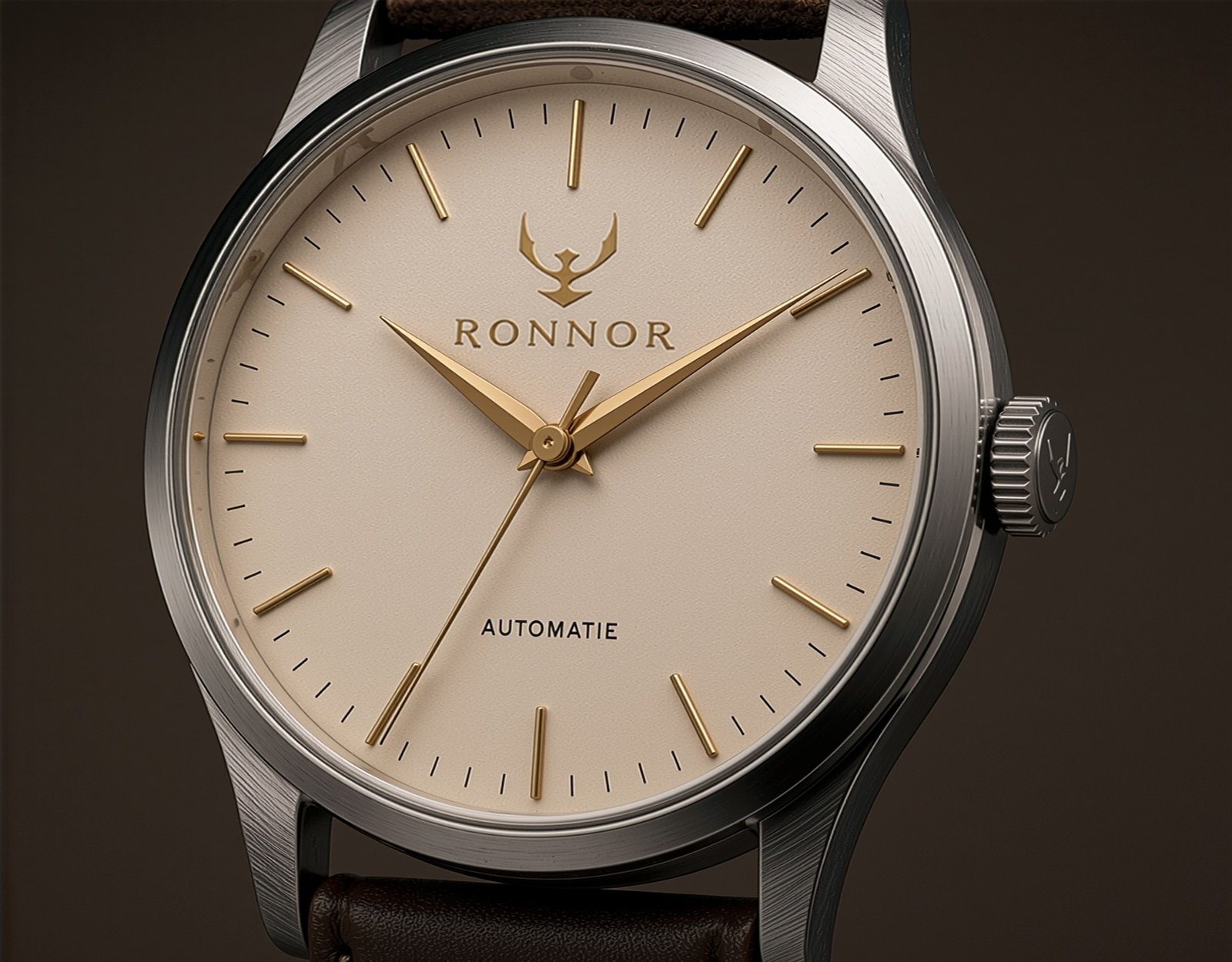 RONNOR debut watch concept, cream dial with gold hands and applied indices